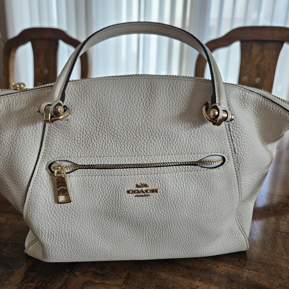 Coach Prarie Satchel Creme Pebbled Leather Purse